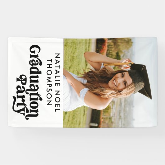 Modern Retro Photo Modern Groovy Graduation Party Banner (Horizontal)