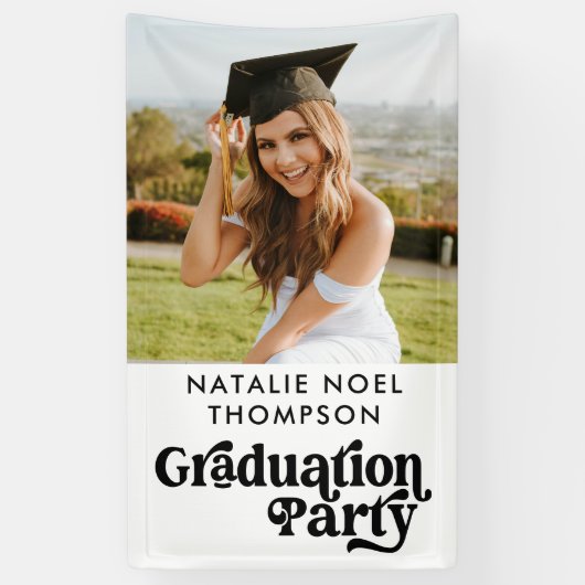 Modern Retro Photo Modern Groovy Graduation Party Banner (Vertikal)