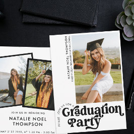 Modern Retro Photo Modern Groovy Graduation Party Einladung