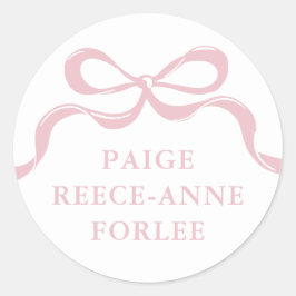 Modern Retro Pink Bows Baby Birth Announcement  Runder Aufkleber