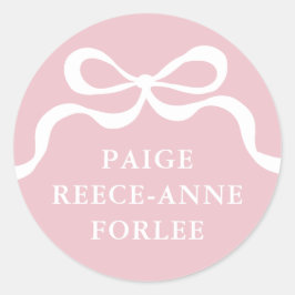 Modern Retro Pink Bows Baby Girl Announcement  Runder Aufkleber
