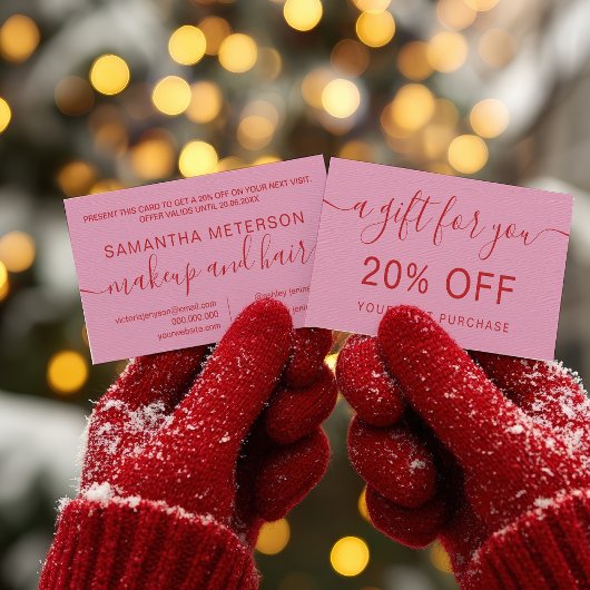 Modern Retro Pink Red Makeup Beauty Loyalty Rabattkarte