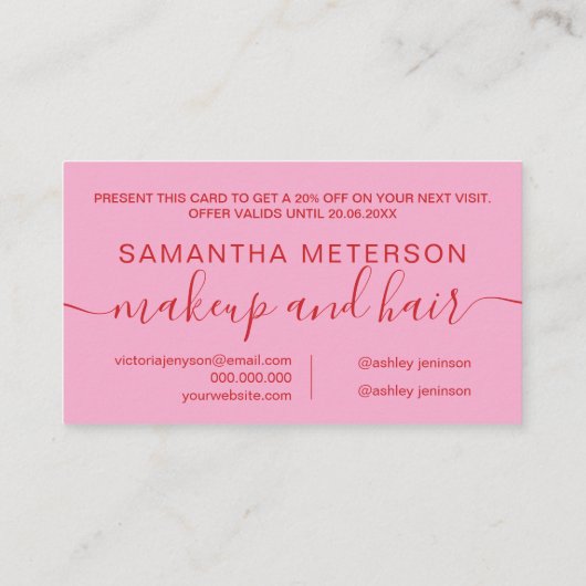 Modern Retro Pink Red Makeup Beauty Loyalty Rabattkarte (Rückseite)