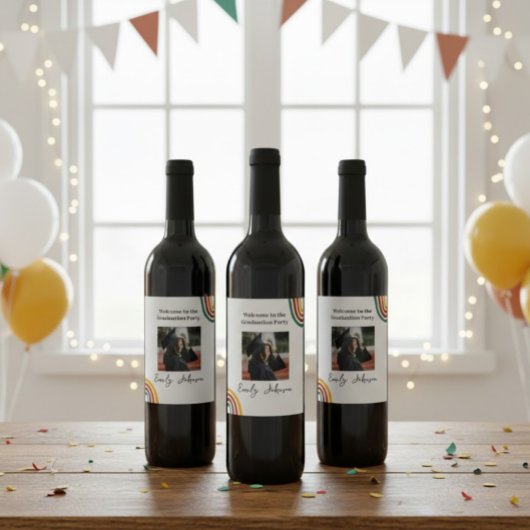 Modern Retro Rainbow Graduation Wine Bottle Label Weinetikett