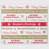 Modern Retro Red Gold Frohe Weihnachten Geschenkpapier (Flach)