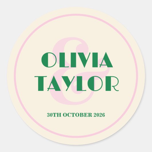 Modern Retro Striped Wedding Invitation Runder Aufkleber (Vorderseite)