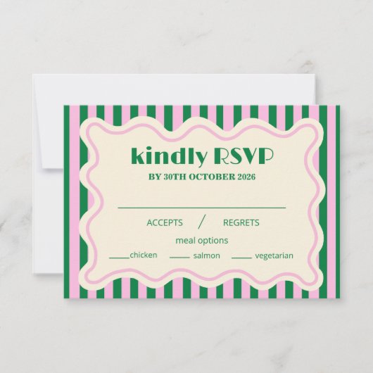 Modern Retro Striped Wedding RSVP Card (Vorderseite)