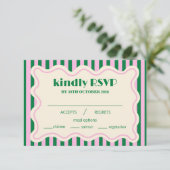 Modern Retro Striped Wedding RSVP Card (Stehend Vorderseite)