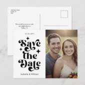 Modern Retro Typography Photo Wedding Ankündigungspostkarte (Vorne/Hinten)