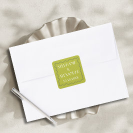 Modern Retro Vibrant Bold Citrus Green Wedding Quadratischer Aufkleber