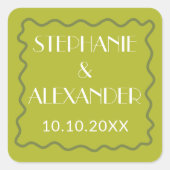 Modern Retro Vibrant Bold Citrus Green Wedding Quadratischer Aufkleber (Vorderseite)