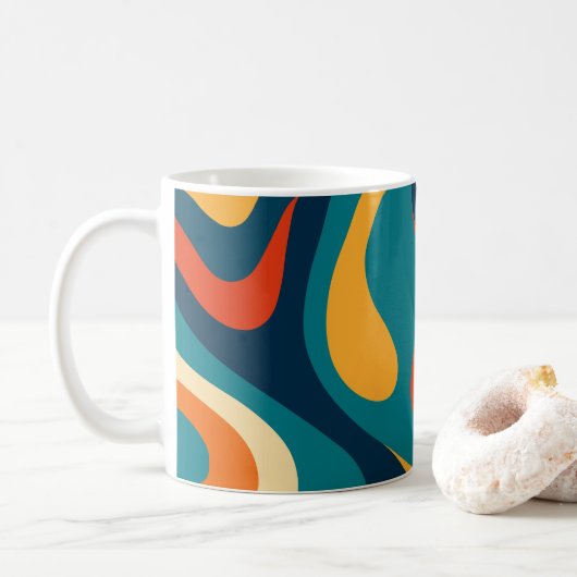 Modern Retro Wavy Abstract Pattern  Kaffeetasse (Mit Donut)