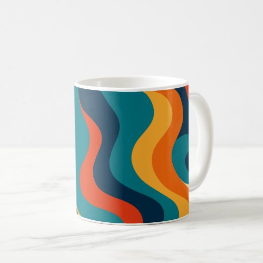 Modern Retro Wavy Abstract Pattern  Kaffeetasse (VorderseiteRechts)