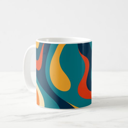 Modern Retro Wavy Abstract Pattern Kaffeetasse (Vorderseite Links)