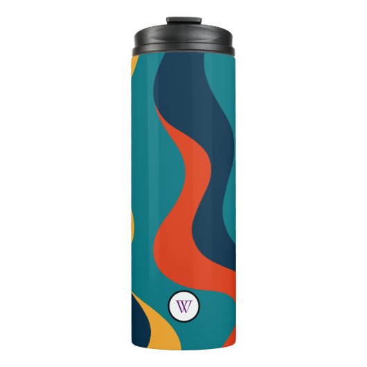 Modern Retro Wavy Abstract Pattern  Thermosbecher (Vorderseite)