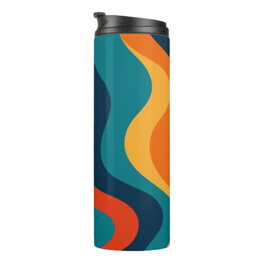 Modern Retro Wavy Abstract Pattern  Thermosbecher (Nach rechts gedreht)