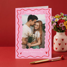 Modern Retro Wavy Pink Red Couple Photo Valentines Feiertagskarte