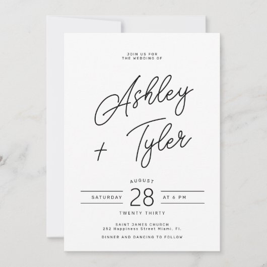 Modern retro whimsical script all in one wedding einladung (Vorderseite)