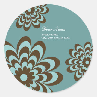 Modern Return Address Label - Braun & Blau Blumen Runder Aufkleber