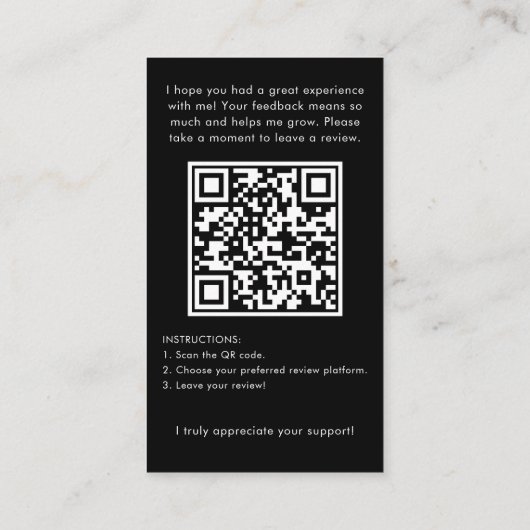 Modern Review Request with QR Code And Photo Black Visitenkarte (Rückseite)
