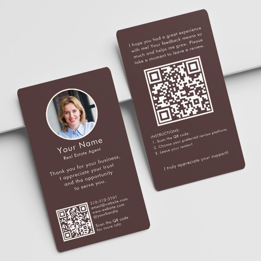 Modern Review Request with QR Code And Photo Boho Visitenkarte