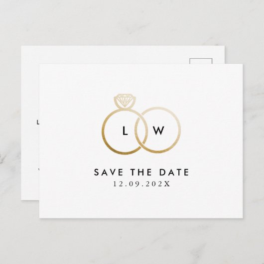 Modern Ring Monogram Save the Date Postkarte (Vorne/Hinten)