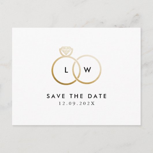 Modern Ring Monogram Save the Date Postkarte (Vorderseite)