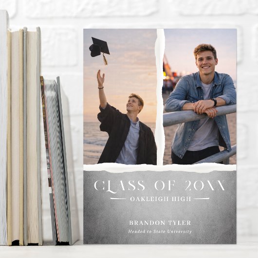 Modern Ripped Paper Graduation Photo Announcement Einladung