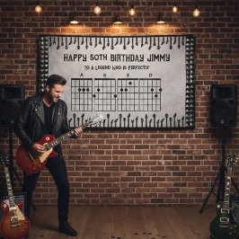 Modern Rockstar Guitar 50th Birthday Party Banner