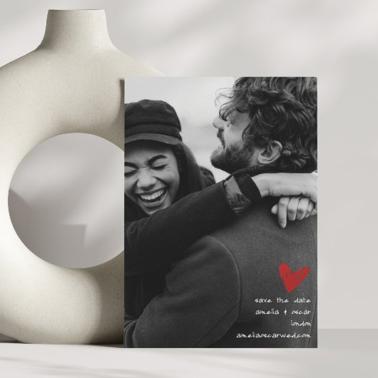 Modern Romantic Black and White Wedding Heart Save The Date