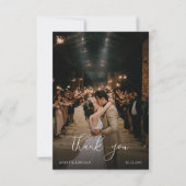 Modern Romantic Black & White Photo Script Wedding Dankeskarte (Vorderseite)