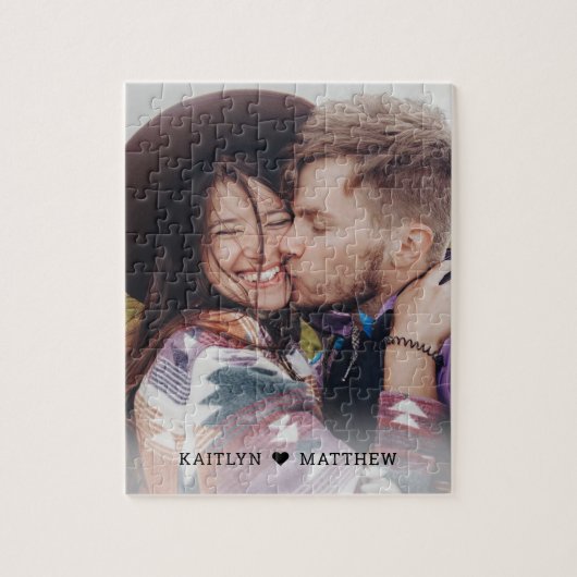 Modern Romantic Couple Foto Monogram Names Puzzle (Vertikal)
