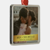 Modern Romantic Engagement Photo Ornament Aus Metall (Rechts)