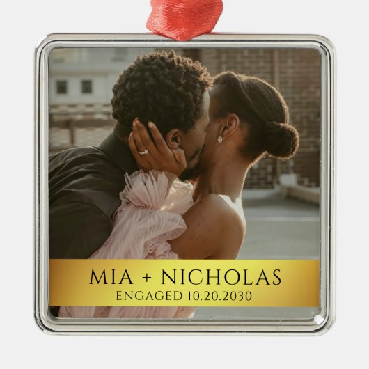 Modern Romantic Engagement Photo Ornament Aus Metall (Vorne)