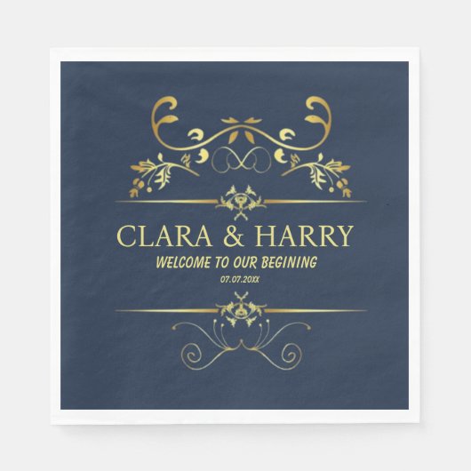 Modern romantic gold calligraphy wedding serviette (Vorderseite)