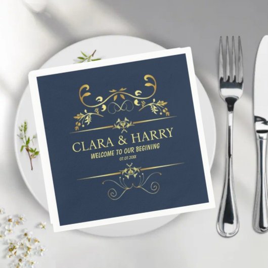 Modern romantic gold calligraphy wedding  serviette