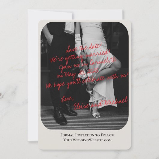 Modern Romantic Handwritten Photo Save the Date Einladung (Rückseite)