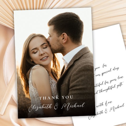 Modern Romantic Handwritten Script Photo Wedding  Dankeskarte