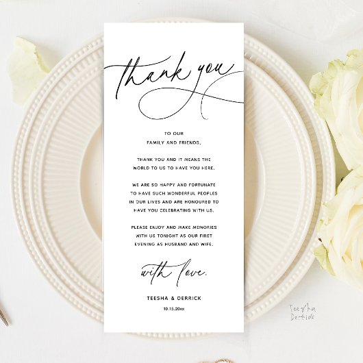 Modern Romantic Wedding Dinner Thank You Card Programm