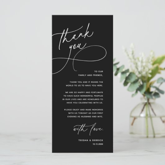Modern Romantic Wedding Reception Thank You Card Programm (Stehend Vorderseite)