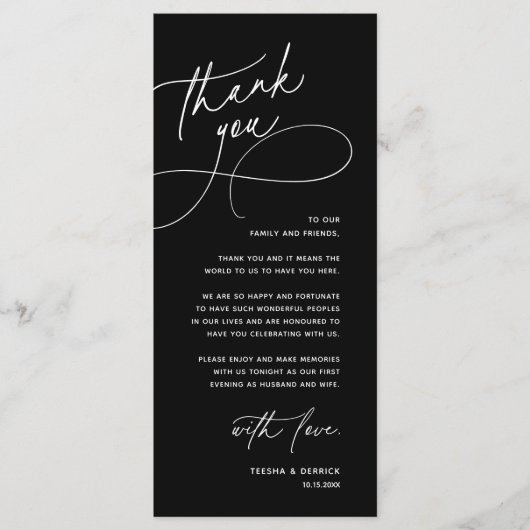 Modern Romantic Wedding Reception Thank You Card Programm (Vorderseite)