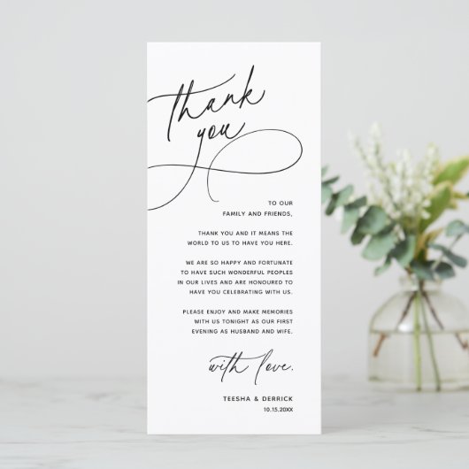 Modern Romantic Wedding Reception Thank You Card Programm (Stehend Vorderseite)