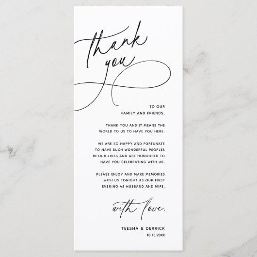 Modern Romantic Wedding Reception Thank You Card Programm (Vorderseite)