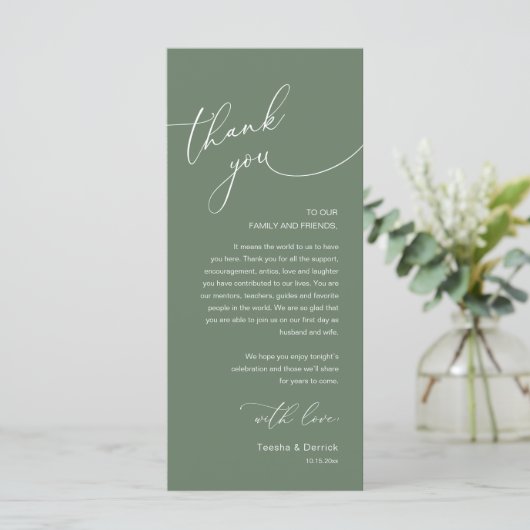 Modern Romantic Wedding Reception Thank You Card Programm (Stehend Vorderseite)