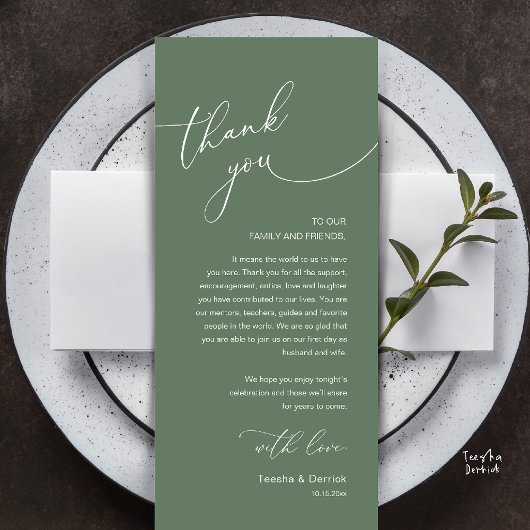 Modern Romantic Wedding Reception Thank You Card Programm
