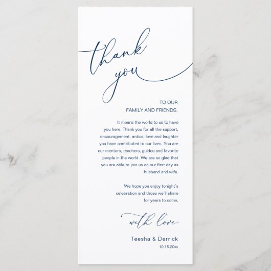 Modern Romantic Wedding Reception Thank You Card Programm (Vorderseite)