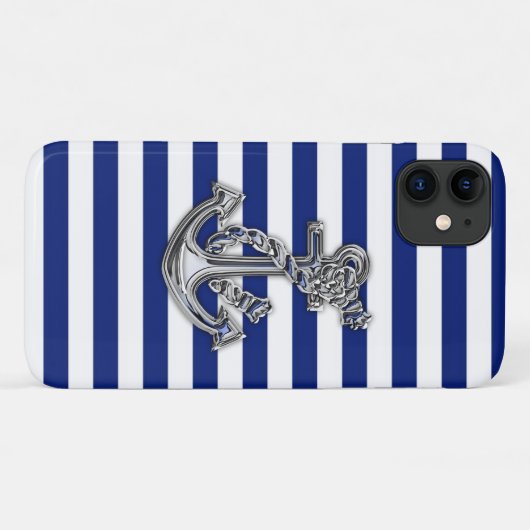 Modern Rope Anchor on Nautical Stripes Case-Mate iPhone Hülle (Rückseite (Horizontal))