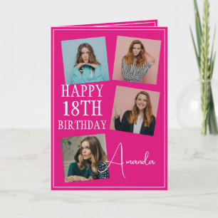 Modern Rosa 4 FotoCollage 18. Geburtstag Karte