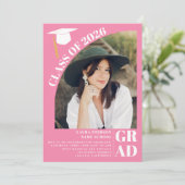 Modern rosa 5 Foto Abschluss Einladung (Stehend Vorderseite)