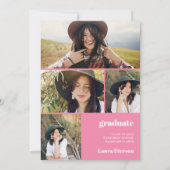 Modern rosa 5 Foto Abschluss Einladung (Rückseite)